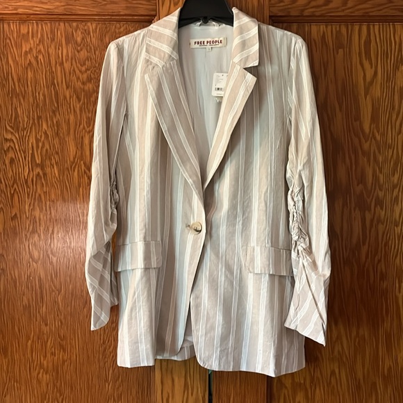Free People Fern Stripe Oversize Linen Blend Blazer Size S NWT - Picture 8 of 14